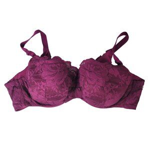 Torrid Full Coverage Bra Purple 46C Underwire Exploded Floral Lace 360 READ
